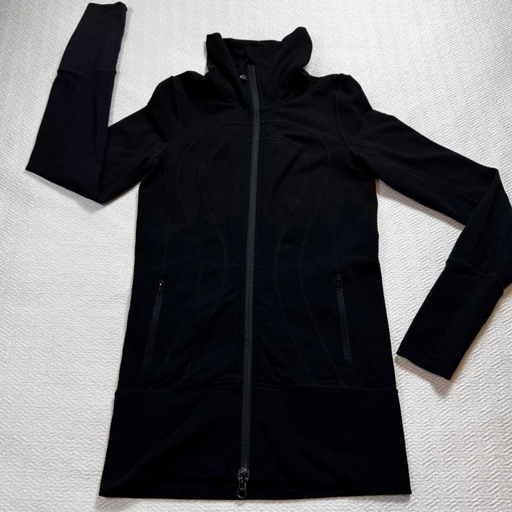 Lululemon In Stride Jacket Black Women's Size 2 Full zip High Neck Long Length - Picture 3 of 12